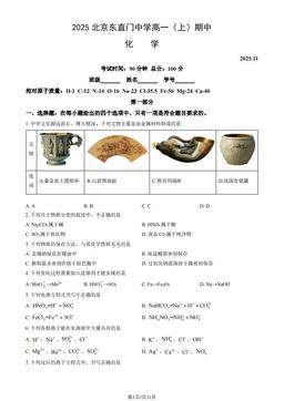 2025北京东直门中学高一（上）期中化学（教师版）-答案