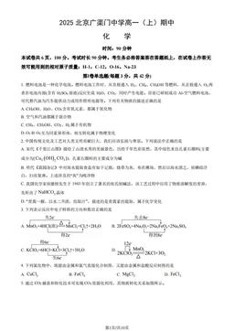 2025北京广渠门中学高一（上）期中化学（教师版）-答案