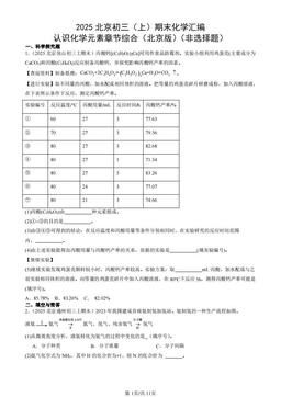 2025北京初三（上）期末化学汇编：认识化学元素章节综合（北京版）（非选择题）-答案