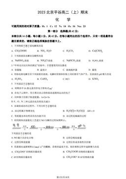 2023北京平谷高二（上）期末化学（教师版）-答案