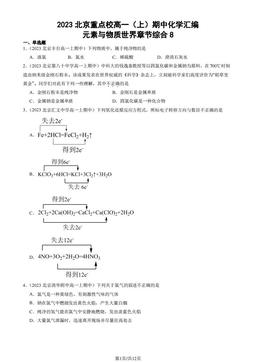 2023北京重点校高一（上）期中化学汇编：元素与物质世界章节综合8-答案