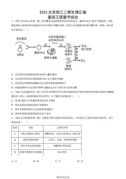 2023北京高三二模生物汇编：基因工程章节综合-答案