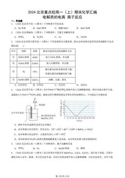 2024北京重点校高一（上）期末化学汇编：电解质的电离 离子反应-答案