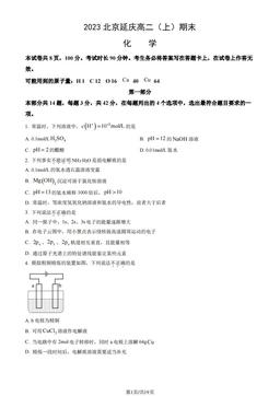 2023北京延庆高二（上）期末化学（教师版）-答案