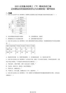 2022北京重点校高二（下）期末历史汇编：辽宋夏金多民族政权的并立与元朝的统一章节综合-答案