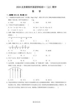 2024北京朝阳外国语学校初一（上）期中数学（教师版）-答案