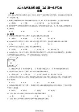 2024北京重点校初三（上）期中化学汇编：元素-答案
