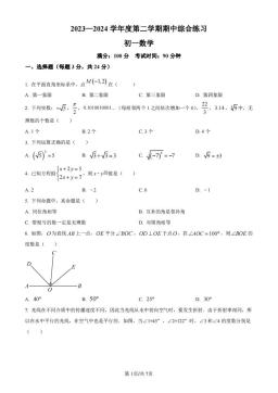 2024北京清华中初一（下）期中数学-答案