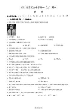 2023北京汇文中学高一（上）期末化学（教师版）-答案
