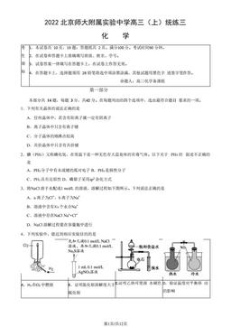 2022北京师大附属实验中学高三（上）统练三化学（教师版）-答案