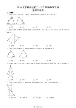 2024北京重点校初二（上）期中数学汇编：全等三角形-答案