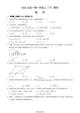 2023北京一零一中初二（下）期中数学（教师版）-答案