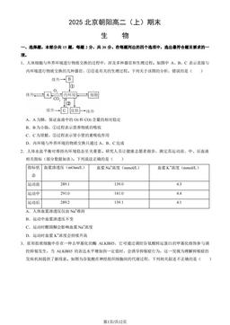 2025北京朝阳高二（上）期末生物（教师版）-答案