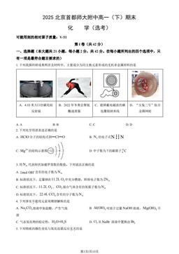 2025北京首都师大附中高一（下）期末化学（选考）（教师版）-答案