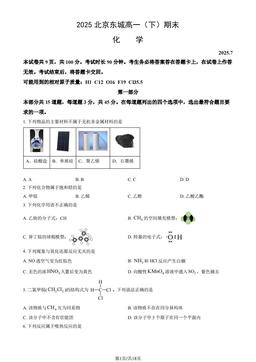 2025北京东城高一（下）期末化学（教师版）-答案
