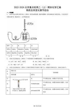 2022-2024北京重点校高二（上）期末化学汇编：物质及其变化章节综合-答案