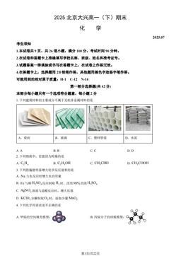 2025北京大兴高一（下）期末化学（教师版）-答案
