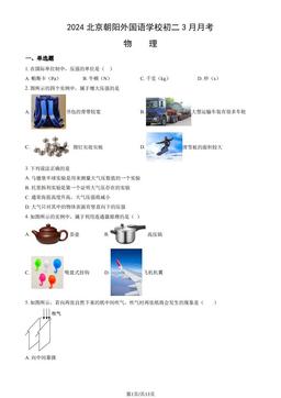 2024北京朝阳外国语学校初二3月月考物理（教师版）-答案