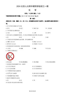 2024北京人大附中朝阳学校初三一模化学（教师版）-答案