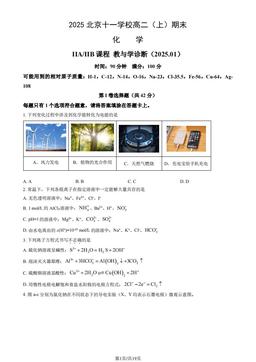 2025北京十一学校高二（上）期末化学（教师版）-答案