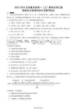 2022-2024北京重点校高一（上）期末化学汇编：物质在水溶液中的行为章节综合-答案
