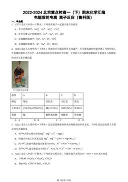 2022-2024北京重点校高一（下）期末化学汇编：电解质的电离 离子反应（鲁科版）-答案