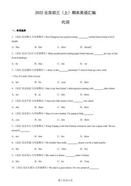 2022北京初三（上）期末英语汇编：代词-答案