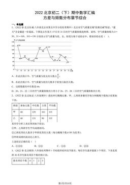 2022北京初二（下）期中数学汇编：方差与频数分布章节综合-答案