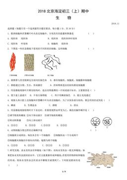 2018北京海淀初三（上）期中生物-试题