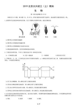 2019北京大兴初三（上）期末生物含答案-答案