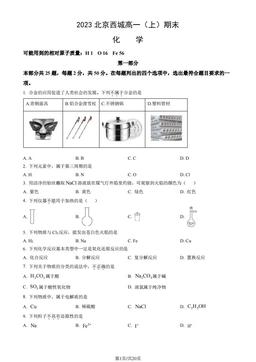2023北京西城高一（上）期末化学（教师版）-答案