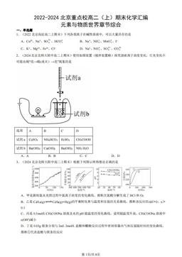 2022-2024北京重点校高二（上）期末化学汇编：元素与物质世界章节综合-答案