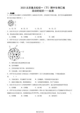 2023北京重点校初一（下）期中生物汇编：流动的组织——血液-答案