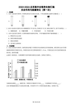 2022-2024北京高中合格考生物汇编：光合作用与能量转化（第一次）-答案