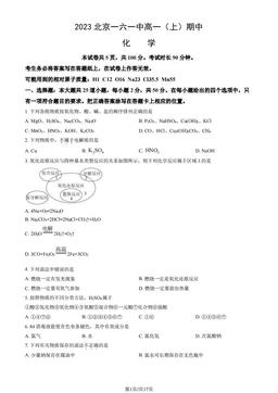 2023北京一六一中高一（上）期中化学（教师版）-答案