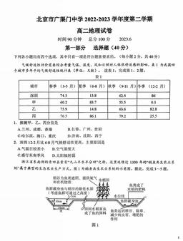 2023北京广渠门中学高二6月月考地理-试题