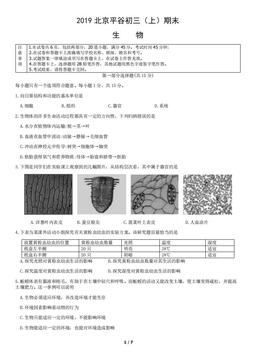 2019北京平谷初三（上）期末生物含答案-答案