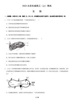 2022北京东城高三（上）期末生物（教师版）-答案
