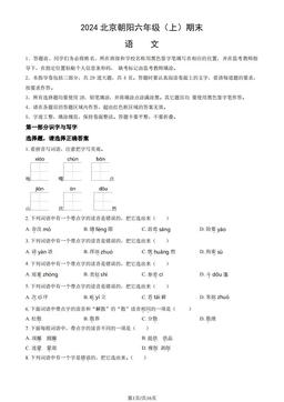 2024北京朝阳六年级（上）期末语文（教师版）-答案