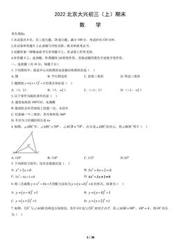 2022北京大兴初三（上）期末数学（教师版）-答案