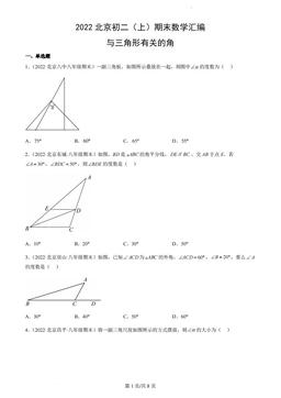 2022北京初二（上）期末数学汇编：与三角形有关的角-答案