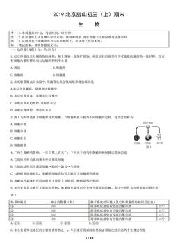 2019北京房山初三（上）期末生物-试题
