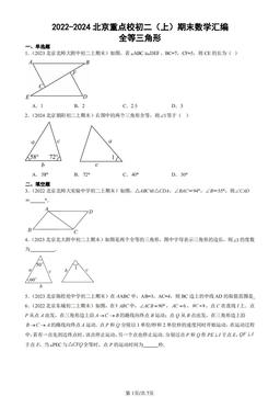 2022-2024北京重点校初二（上）期末数学汇编：全等三角形-答案