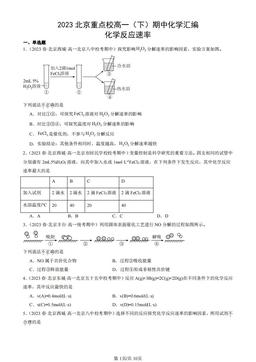 2023北京重点校高一（下）期中化学汇编：化学反应速率-答案