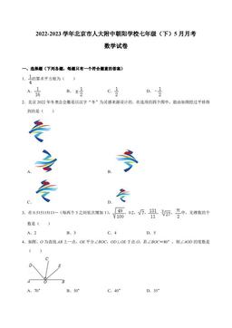 2023北京人大附中朝阳学校初一5月月考数学-答案