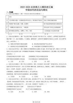 2022-2024北京高三二模历史汇编：中国古代的法治与教化-答案