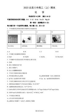 2023北京八中高二（上）期末化学（教师版）-答案