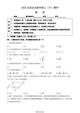 2023北京北大附中初二（下）期中数学（教师版）-答案