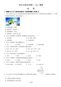 2022北京大兴高一（上）期末化学（教师版）-答案