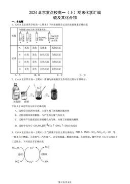 2024北京重点校高一（上）期末化学汇编：硫及其化合物-答案